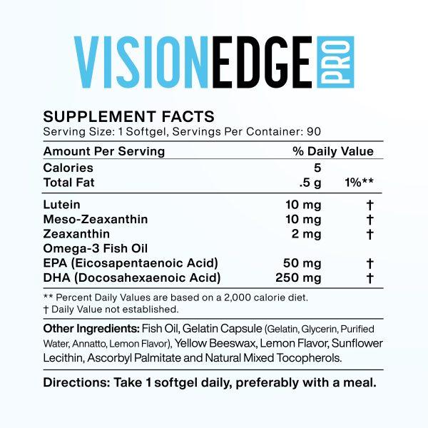 Supplement Facts label for Vision Edge PRO showing ingredients and daily values